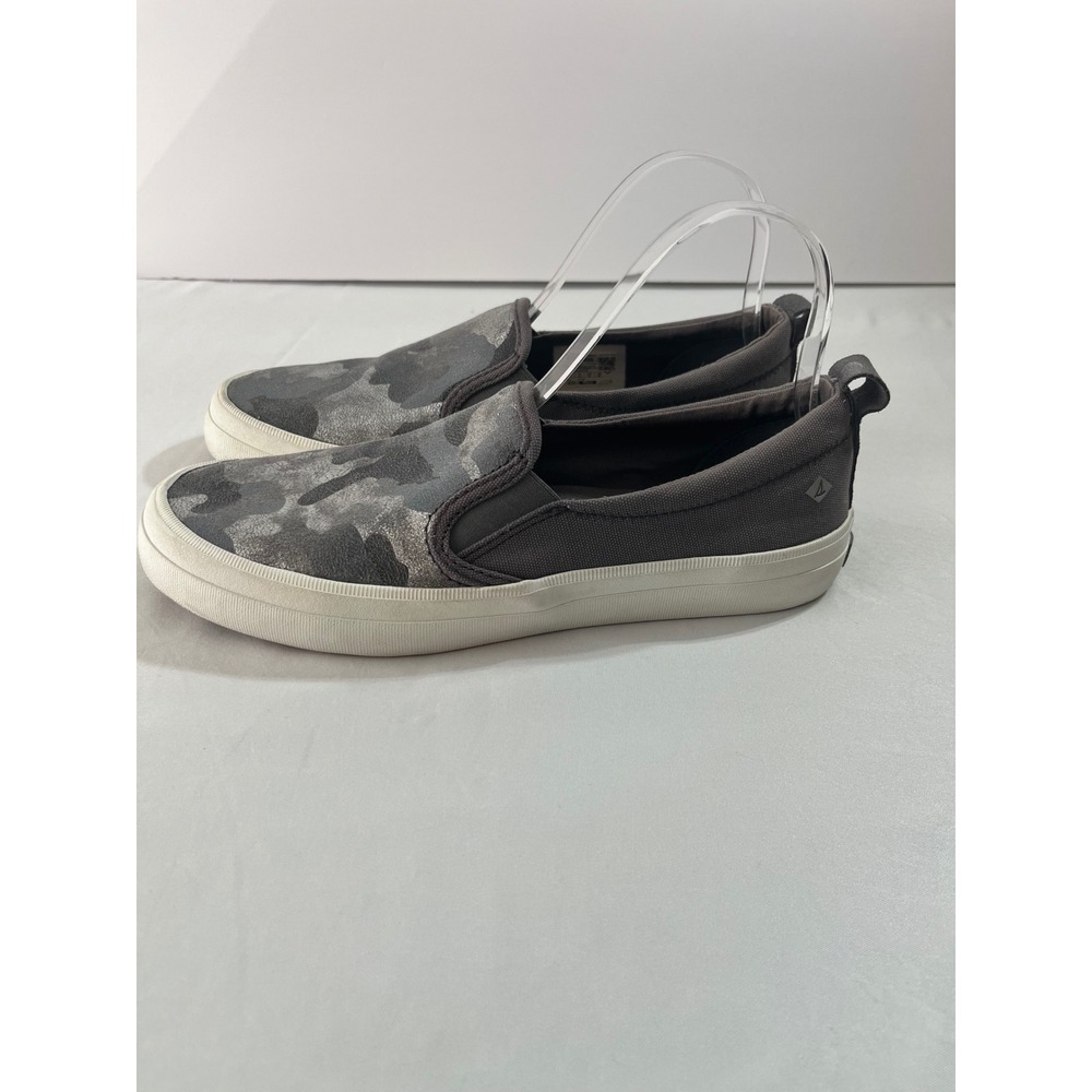 Sperry Top-Sider Crest Vibe Gray Silver Metallic Camo‎ Slip On Sneakers Women 9